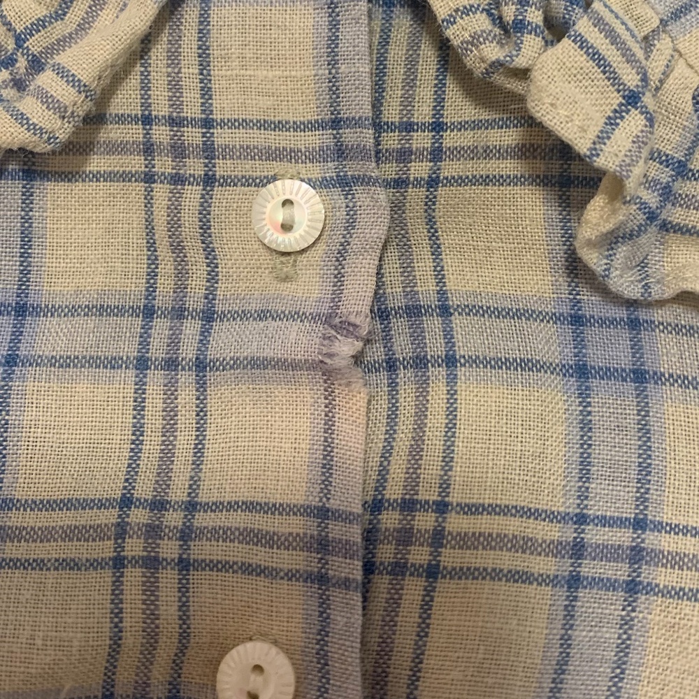 Doen Cream and Blue Plaid Ruffle Collar Button-Front Blouse - Picture 3 of 3